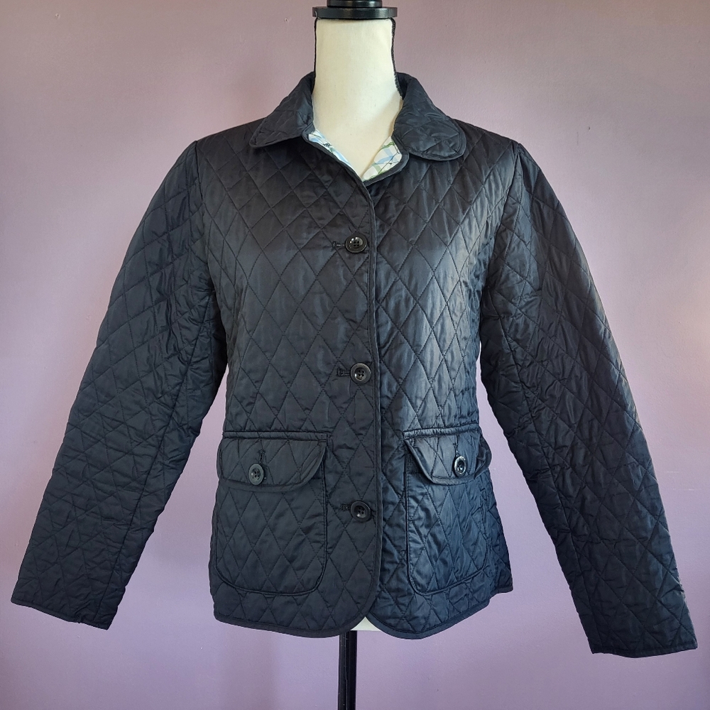 Lands' End Navy Quilted Thermolite Lightweight Waterproof Button Down Jacket